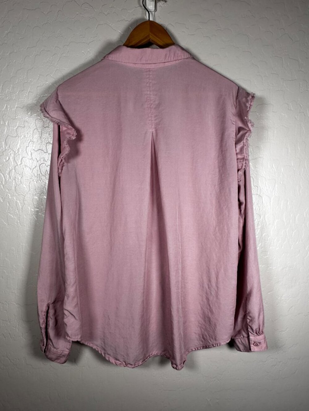 Anthropologie Cloth & Stone Pink Tencel Ruffle Button Down Shirt XL - Picture 6 of 10